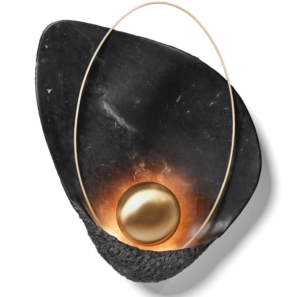 magnificent Brass or Copper hand-carved marble wall light Black Negro Marquina marble