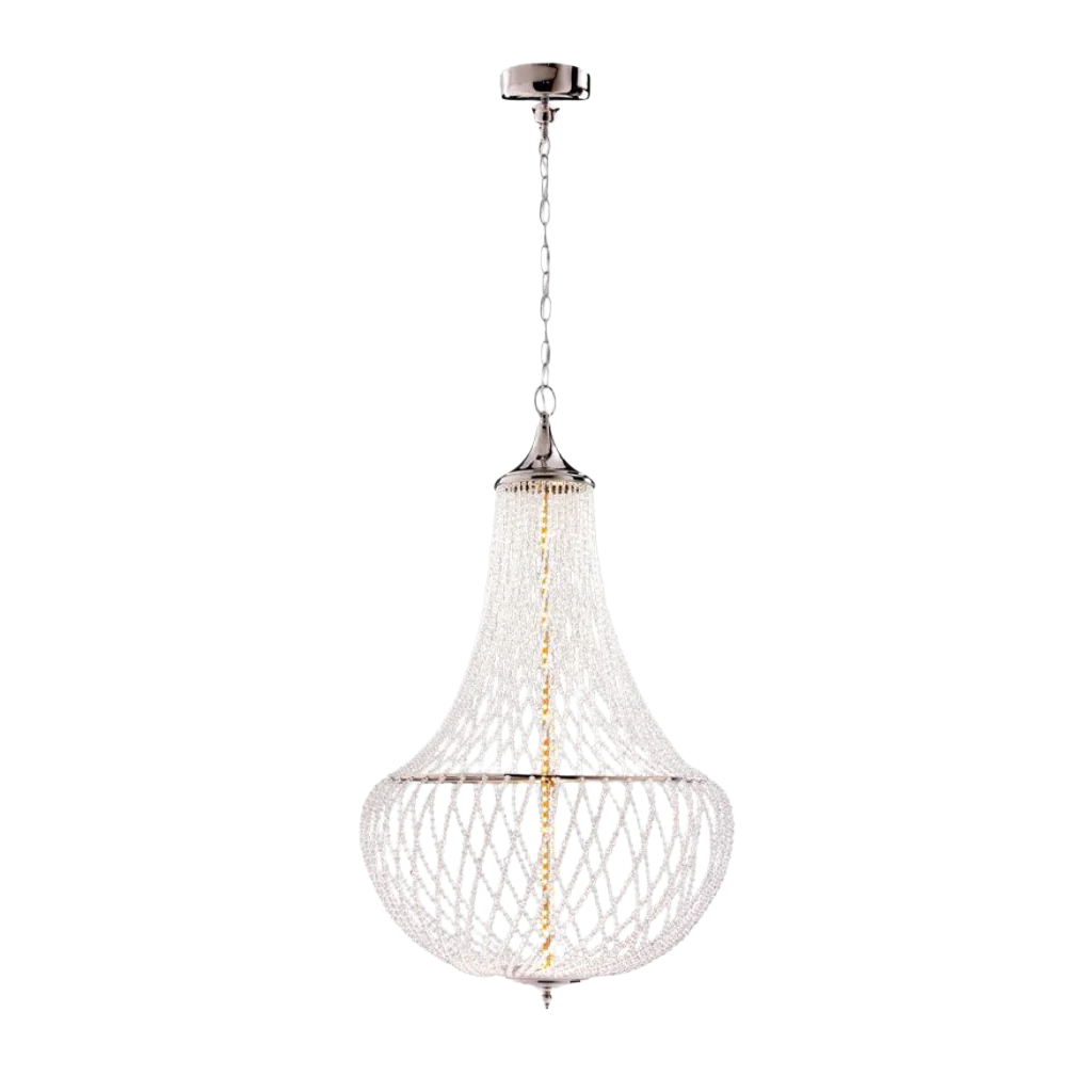 Contemporary styled with infinite brilliance, this extraordinary crystal chandelier is a hand-crafted statement piece, adding sparkle to your favorite space
