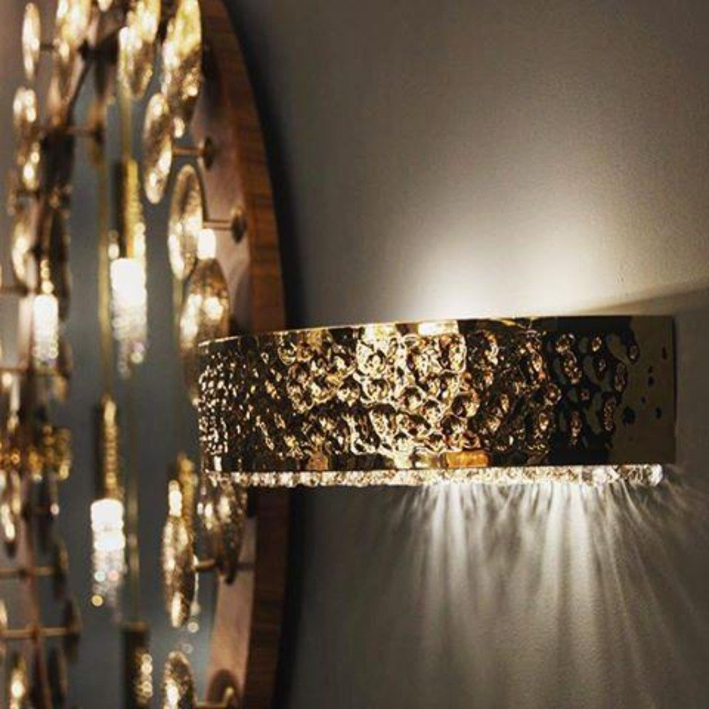 Hand-made gold-plated brass wall light design Swarovski Crystals luxurious hallways