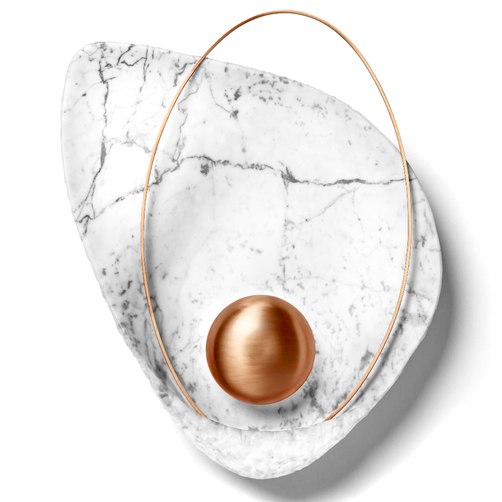 magnificent Brass or Copper hand-carved marble wall light White Carrara marble marble