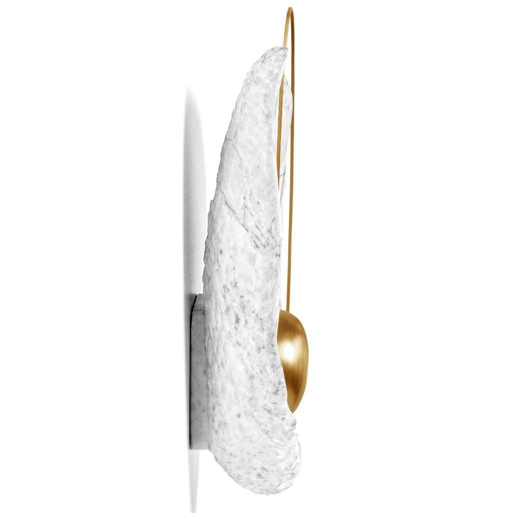magnificent Brass or Copper hand-carved marble wall light White Carrara marble 