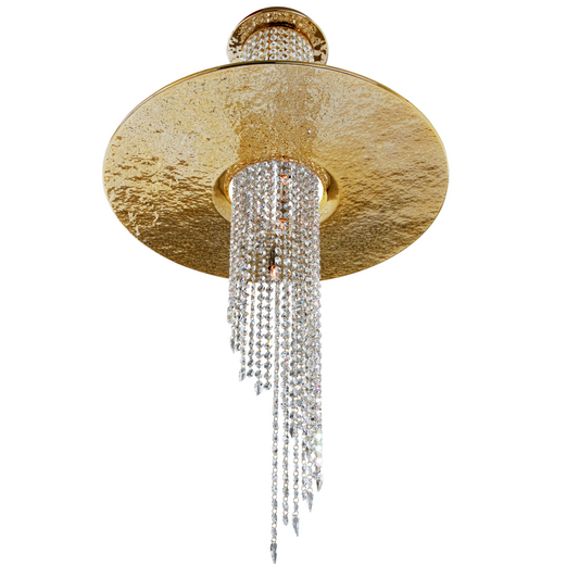 luxurious sophisticated dynamic ceiling lamp chandelier gold Swarovski crystals delicately hammered gold plated brass