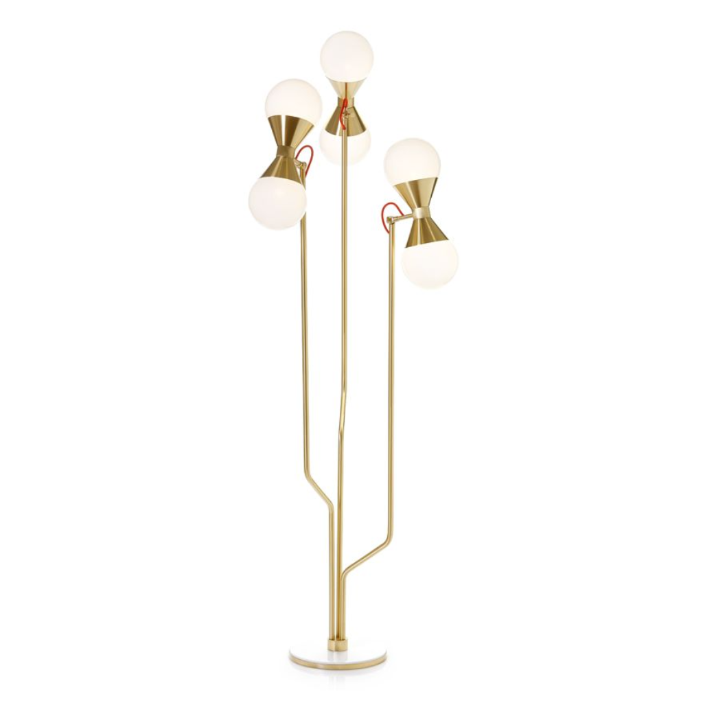 Elegant contemporary hand-crafted floor light brass glass brushed brass finish 