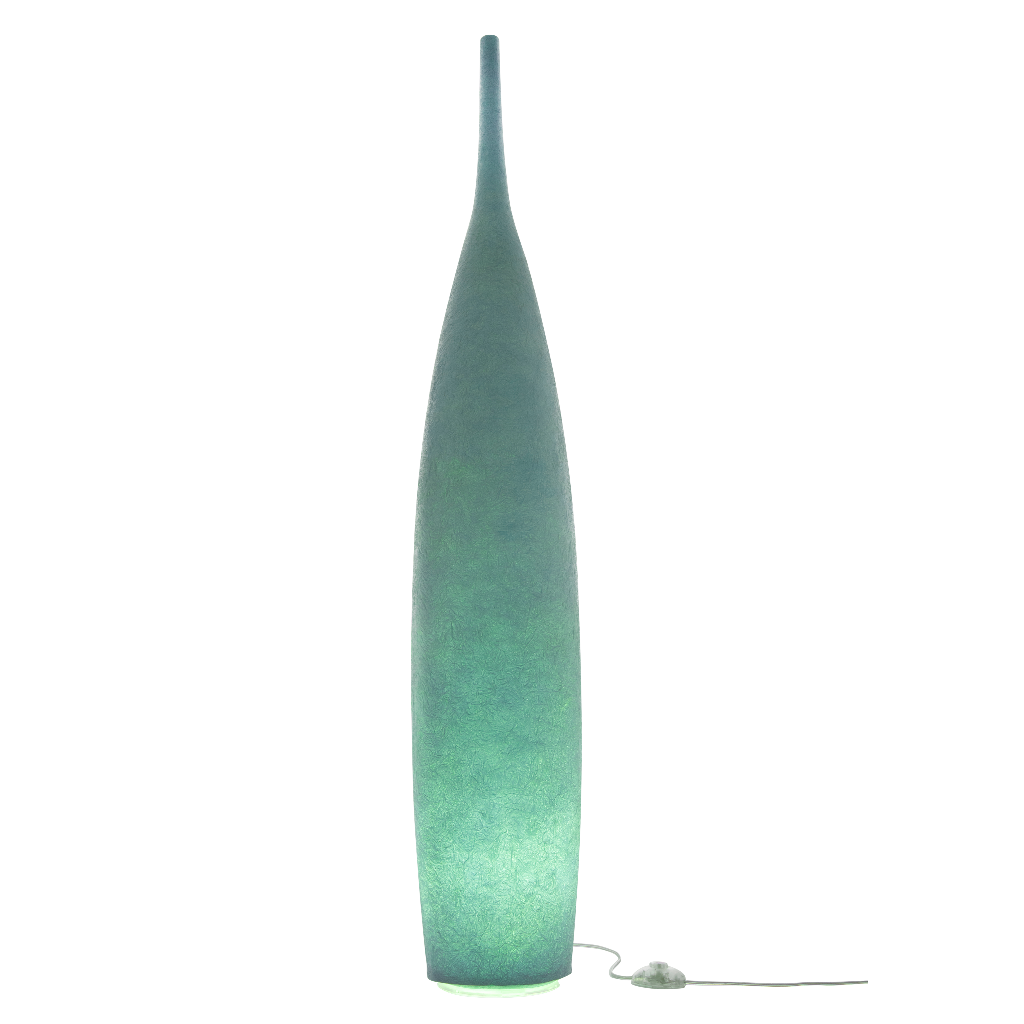 Nebulite floor lamp with intricate surface and atmospheric light.  Made from a unique resin and fiber-based material, perfectly mimicking the surface of the moon, warm, inviting and gently luminescent