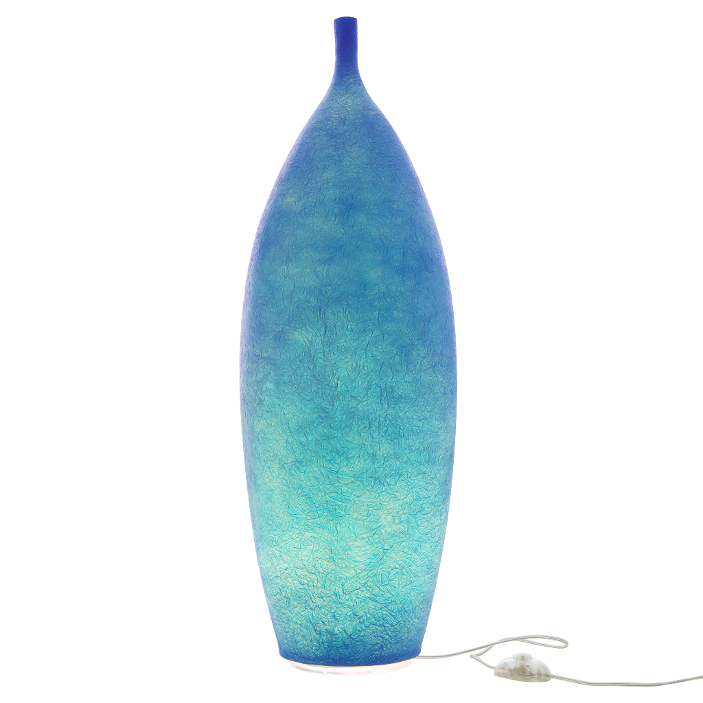 Nebulite floor lamp with intricate surface and atmospheric light.  Made from a unique resin and fiber-based material, perfectly mimicking the surface of the moon, warm, inviting and gently luminescent