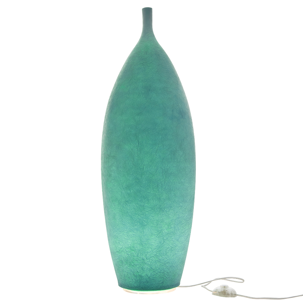Nebulite floor lamp with intricate surface and atmospheric light.  Made from a unique resin and fiber-based material, perfectly mimicking the surface of the moon, warm, inviting and gently luminescent