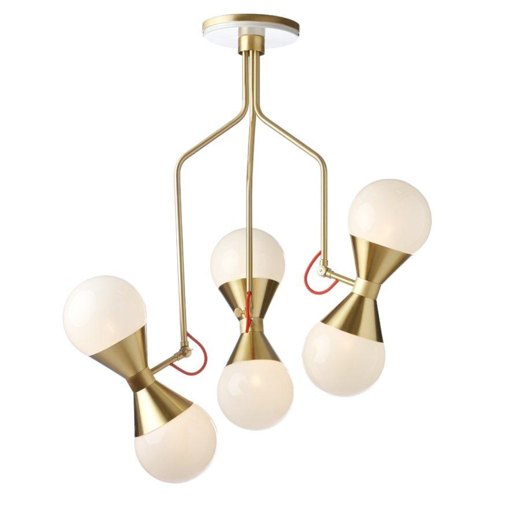 Elegant contemporary hand-crafted ceiling light brass glass brushed brass finish 